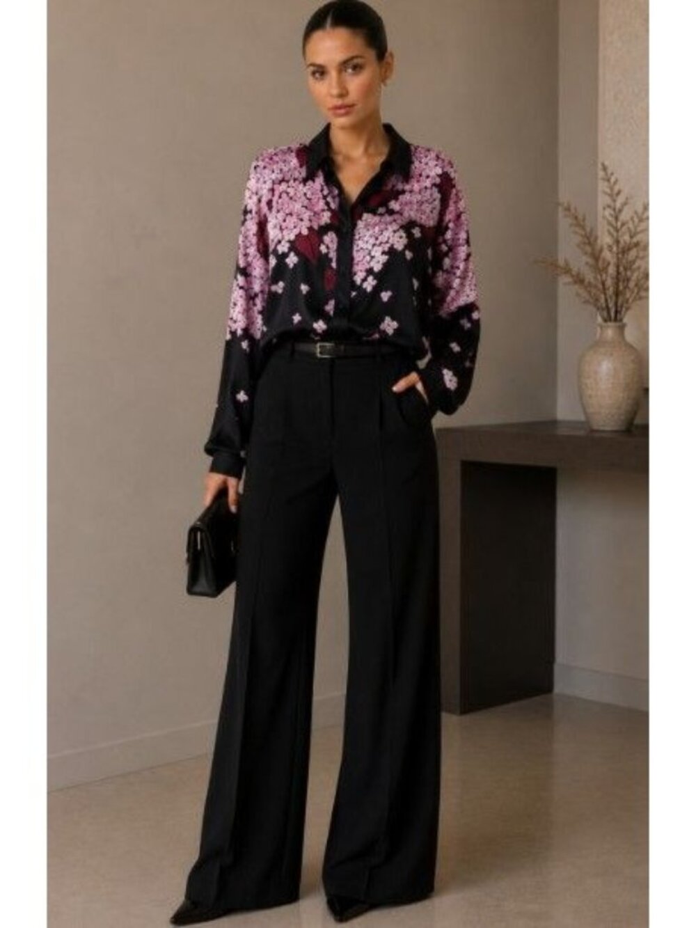Bob Mackie Wearable Art Silk Floral Beaded Button Blouse Mature Chic Top XL